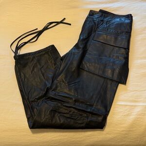 Salvatore Ferragamo Black Leather Cargo Pants